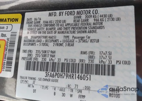 2017 Ford Fusion Se из США, поврежденный, VIN 3FA6P0H79HR146051